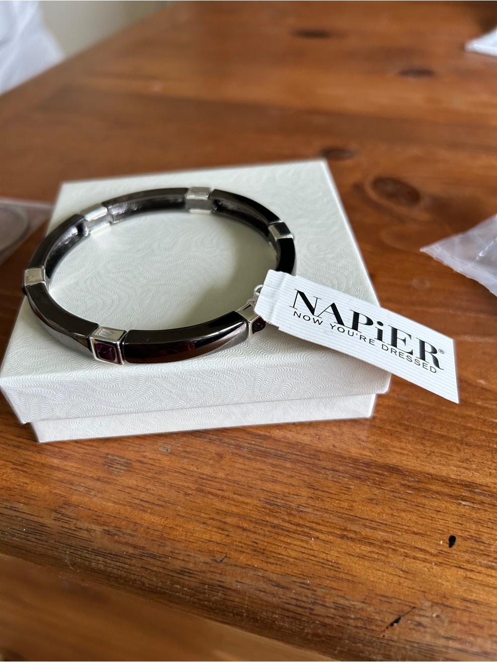 Napier Black and Silver Enamel Hinged Bangle
